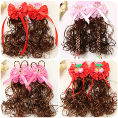 兒童發卡頭飾小女孩頭花可愛假髮辮子新款蝴蝶結髮夾新年過年髮飾