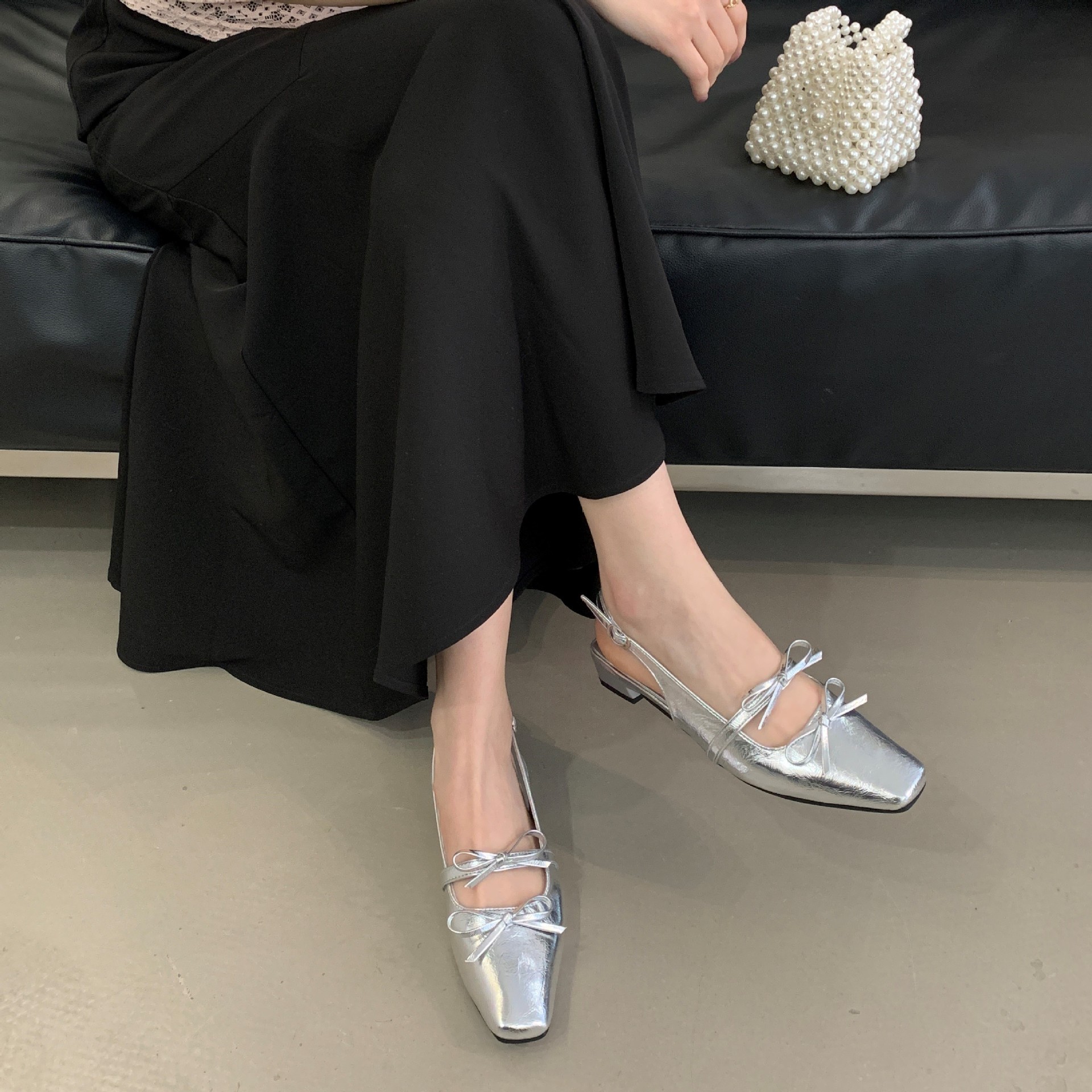 Elegant Silver Stiletto Pumps With Bowknot For Women_voghion.com