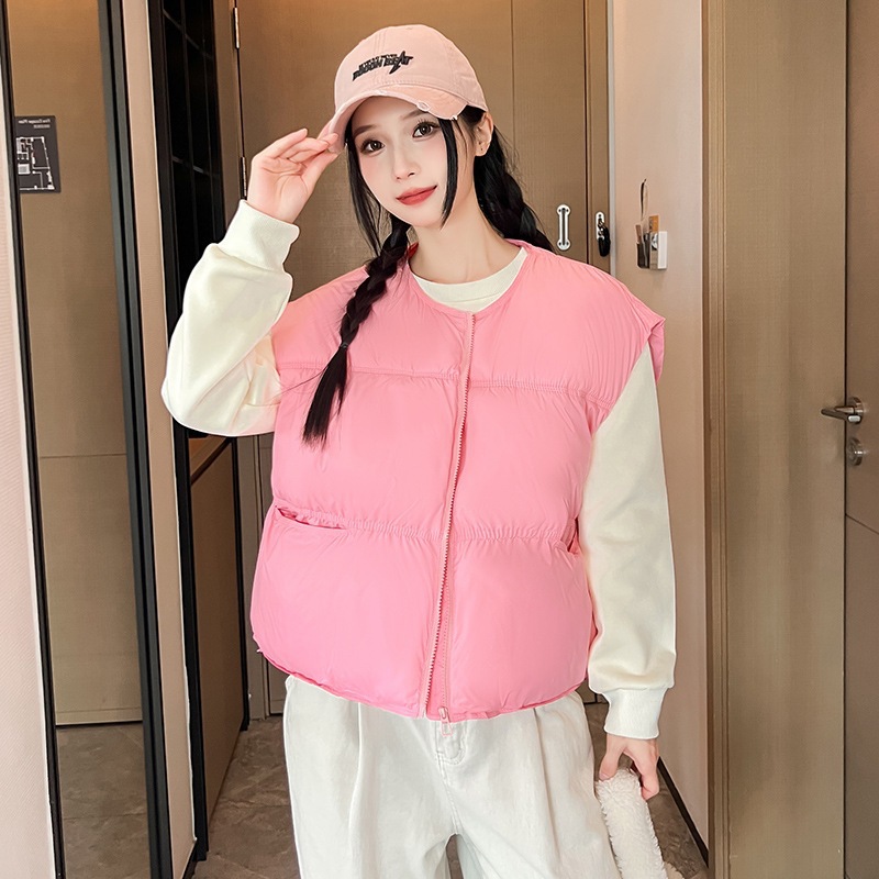 Transfronterizo puff plumón chaleco de mujer 2025 otoño y invierno nuevo hombro coreano pequeño cuello redondo abrazadera de caballo de algodón stock