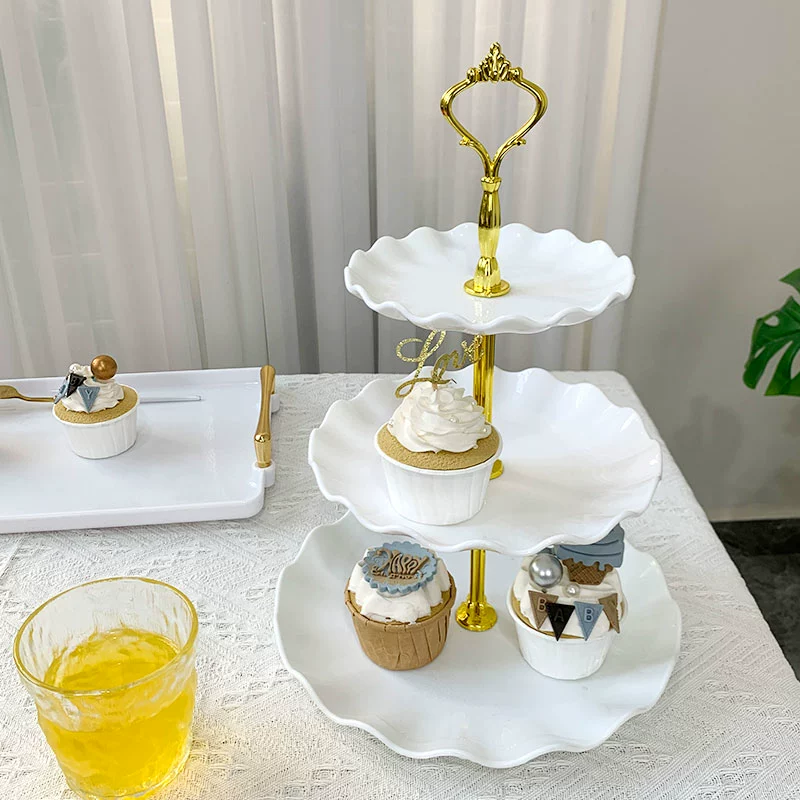 Европейский стиль пластиковая многоярусная фруктовая полка для гостиной, кофейный столик, конфетница, ресепшн, подставка для маленьких пирожных, трехъярусная чайная подставка