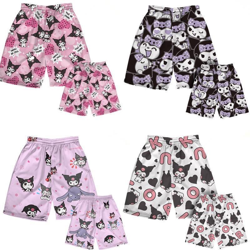 Kuromi Cartoon Shorts, Quick-Drying Beach Shorts, Sweet and Cute with Drawstring, 3D Digital Print Couple Outfit