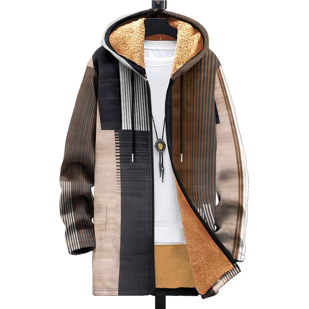 Cotton jacket outdoor zipper multi pattern British fleece 3D printed hooded cardigan pocket thickened_voghion.com