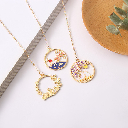 Creative landscape alloy bookmark stationery decoration pendant student small gift book holder metal bookmark manufacturer wholesale