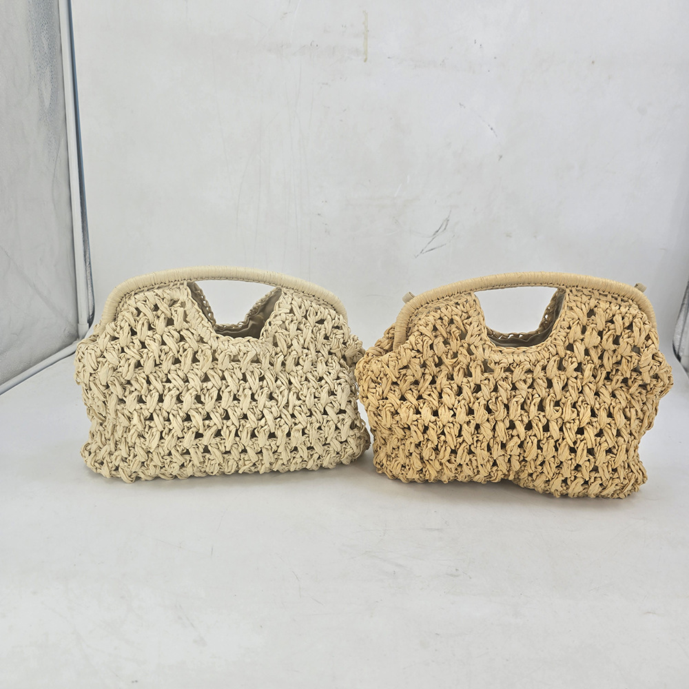 Openwork Paper Woven Frame Handle Crossbody Bag 2