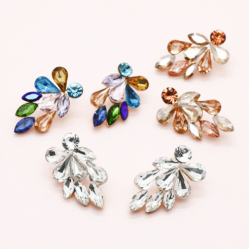Cross-border new fashion color diamond series alloy inlaid glass diamond earrings for women, European and American retro exaggerated full diamond studs