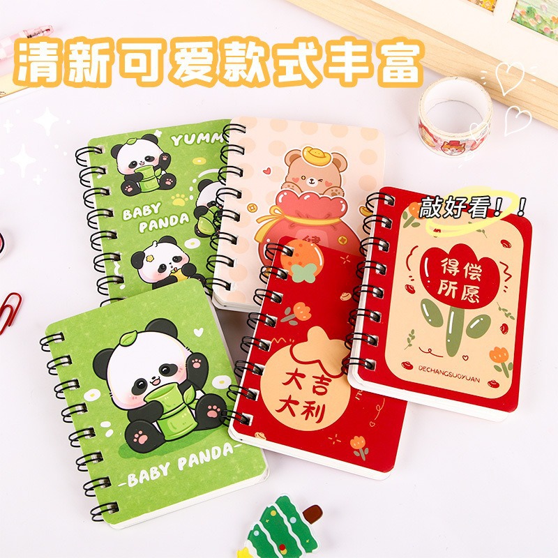 Mini bobina personalizada lindos dibujos animados laterales volantes portátiles estudiantes bolsillo A7 palabras cuaderno