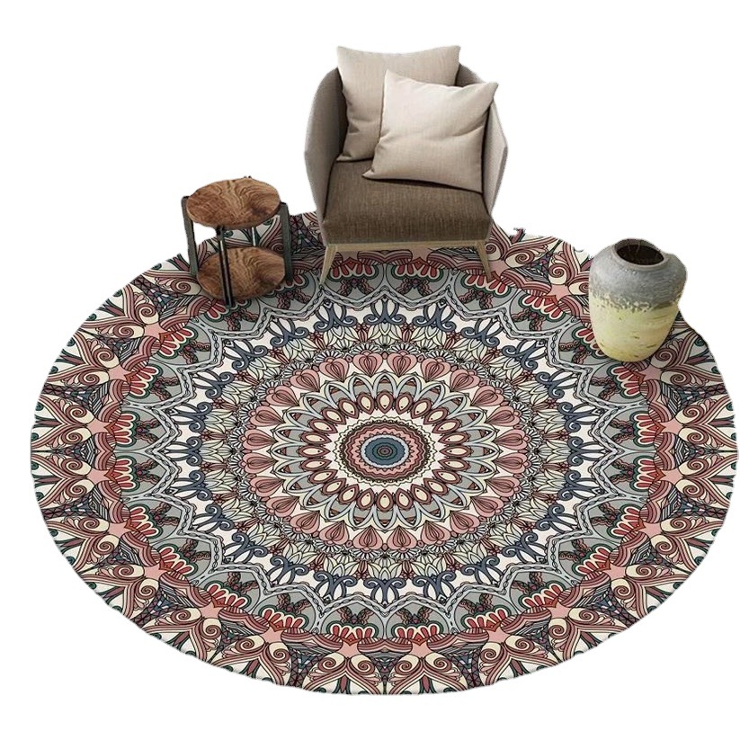 Alfombra redonda de estilo étnico retro transfronterizo B & B Hotel sofá mesa de café estera silla de la computadora silla colgante alfombra de terciopelo de cristal