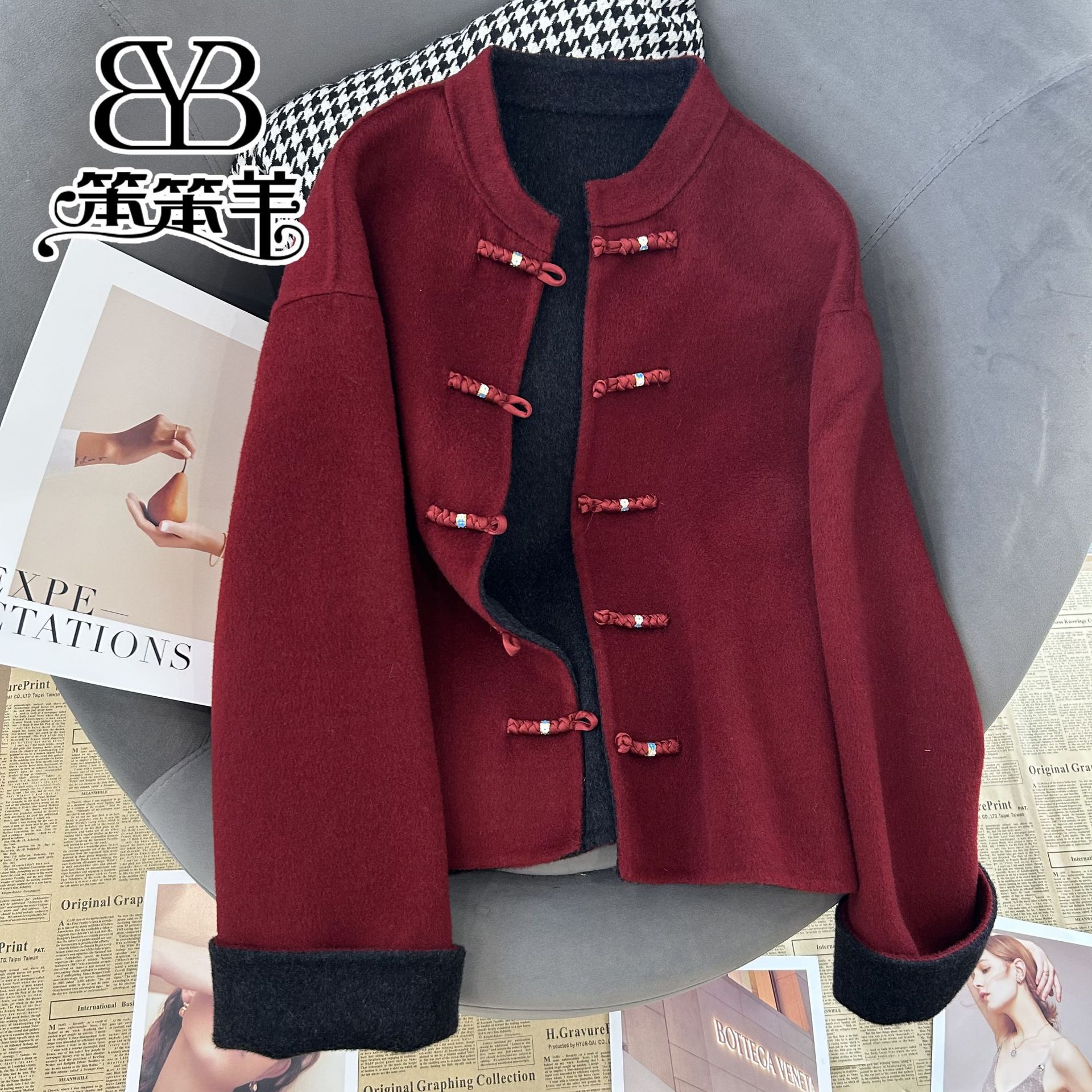 新中式红色双面羊绒羊毛大衣2025新短款女秋冬轻国风高端毛呢外套