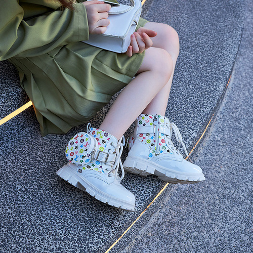 Girls' Martin Boots 2024 Spring and Autumn New Children's Boots School Bag Single Boots Little Girls British Style Princess Short Boots