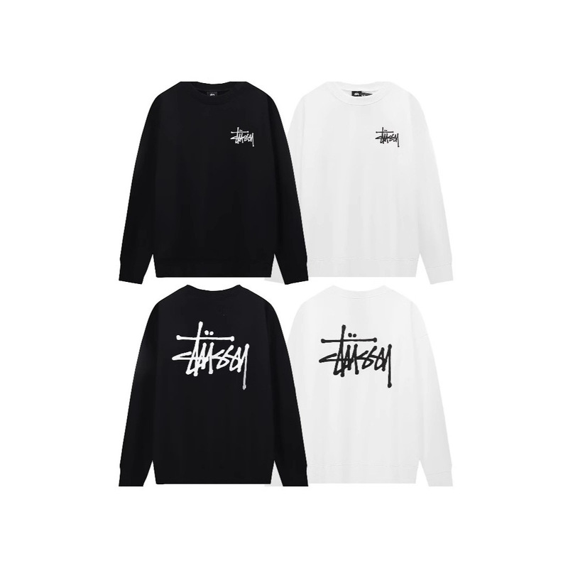 Cross-Border Trendy Brand Stu High-Quality Printed Round Neck Sweatshirt Men's Knitwear Autumn and Winter Lazy Style