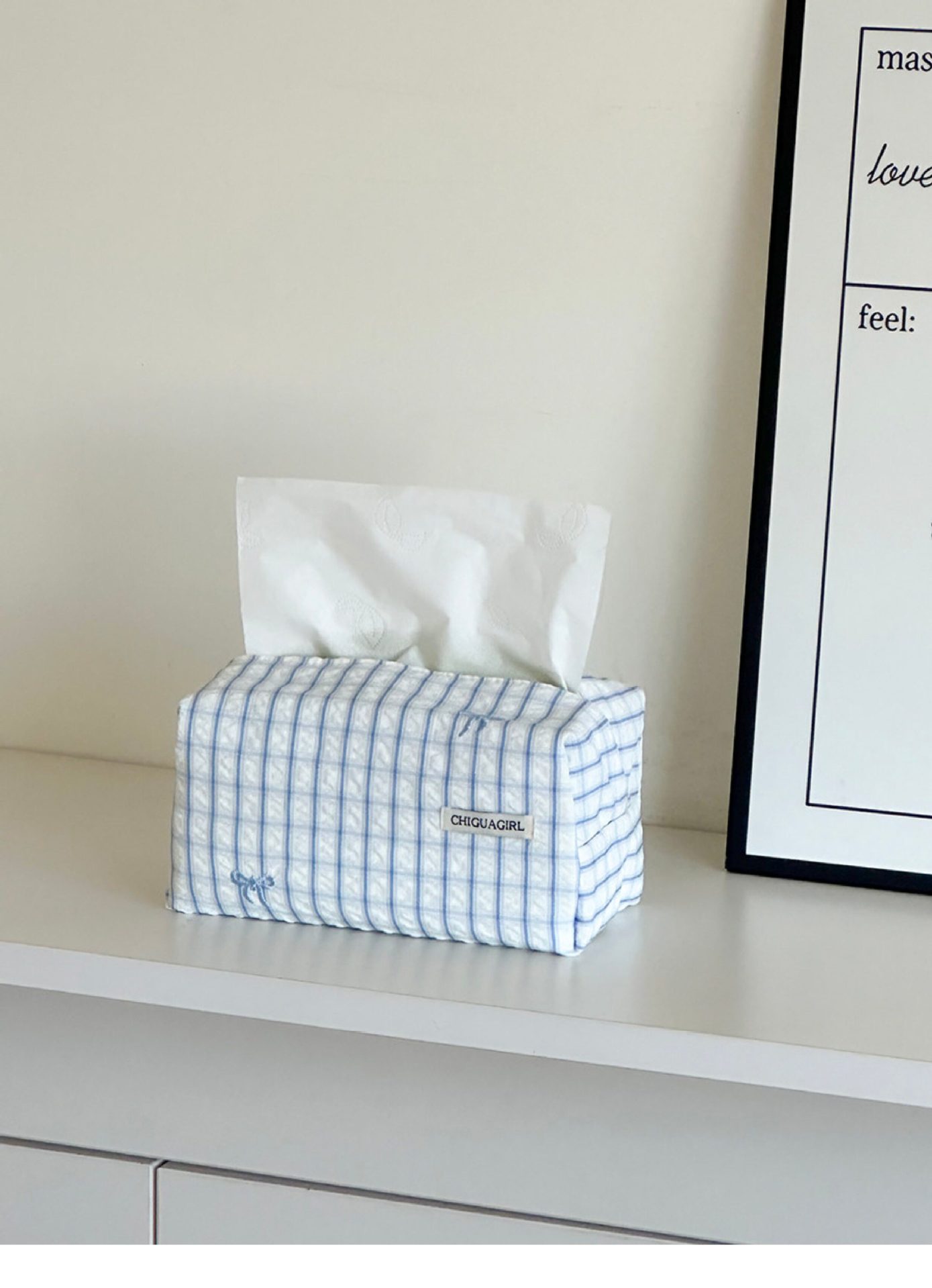 Nordic-style polka dot tissue box, fabric rectangular countertop home storage box, Korean-style ins tissue box decoration