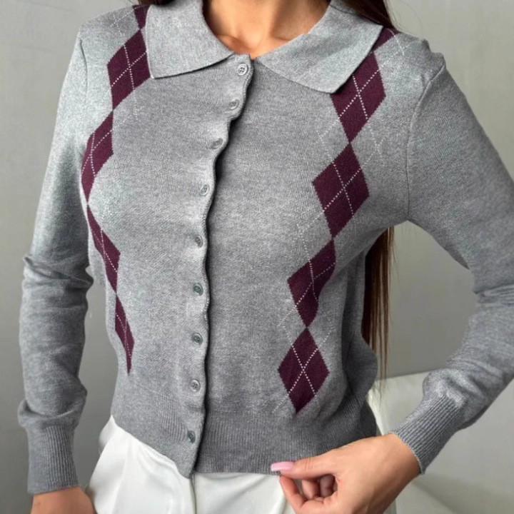 European and American Autumn and Winter Long-Sleeved Sweaters Amazon Foreign Trade Fashion Lapel Long-Sleeved Single-Breasted Knitwear Jacket for Women European and American Autumn and Winter Long-Sleeved Sweaters Amazon Foreign Trade Fashion Lapel Long-Sleeved Single-Breasted Knitwear Jacket for Women