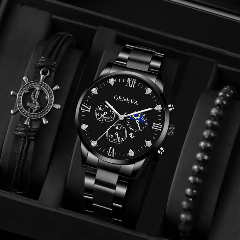 Factory Direct Supply 2025 New Trendyy Versatile Fashionable Men's Quartz Watch Bracelet Set Men's Watch