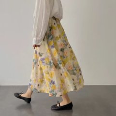 新款女士半身裙春夏大码半身裙长裙碎花绵绸家居长裙批发