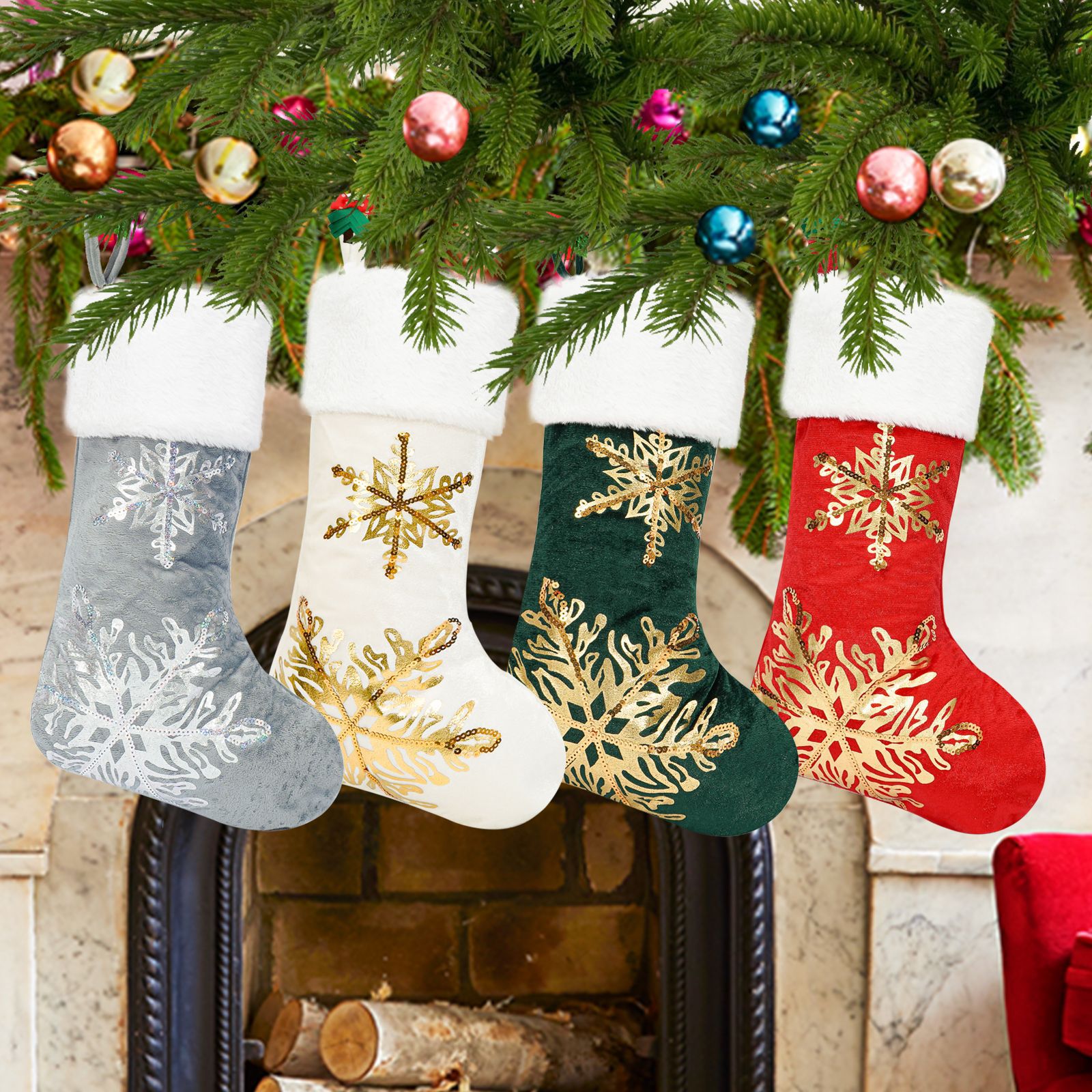 Cross-border Christmas decorations Christmas stockings Christmas sock embroidery gift bag Christmas gold-trimmed socks Christmas candy socks