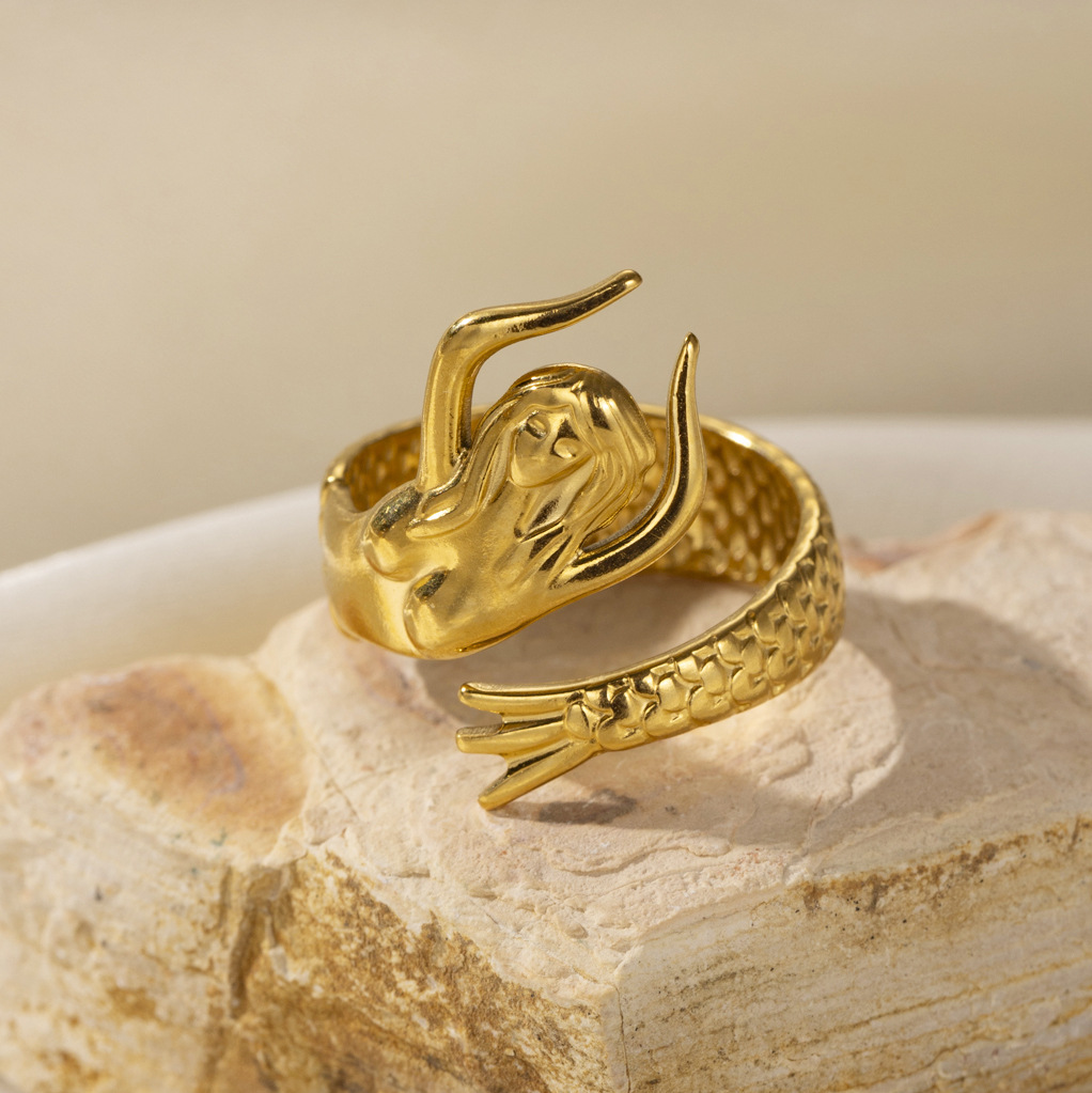 Anillo de acero inoxidable europeo y americano de Tena, lujo ligero, sensación de alta calidad, oro y plata, playa marina de dos colores, anillo de acero de titanio galvanizado, joyas de mano