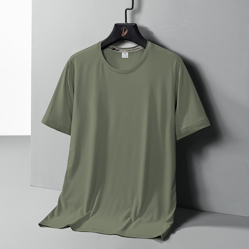 New ice silk quick-drying short-sleeved T-shirt men's summer trendy brand trend sports and leisure t-shirt one piece drop shipping