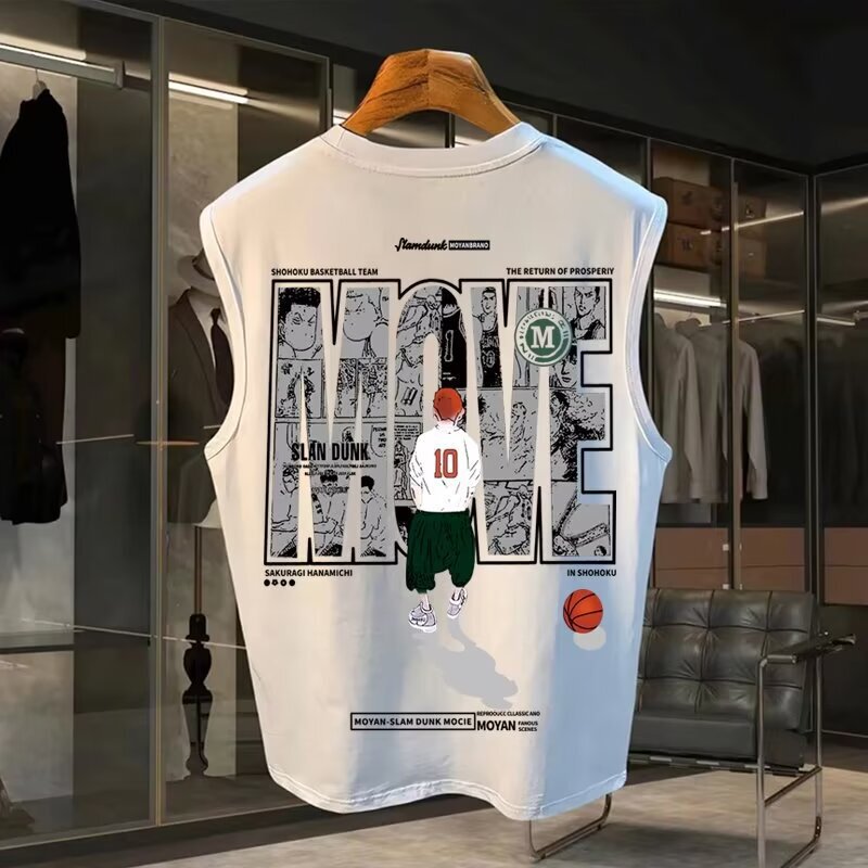 Men's Summer Trendy Cotton Basketball Tank Top Sleeveless T-Shirt American Style Fitness Sports Vest Plus Size Export