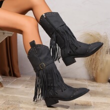 N 35461 Rivets Fringe High Boots ���ո�Ͳѥ �羳ŷ��