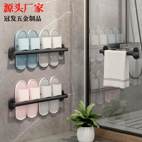 Bathroom Slippers Rack Wall Mounted No Hole Bathroom Wall Door Back Shoes Drainage Shelf Storage Hanger Shelving 