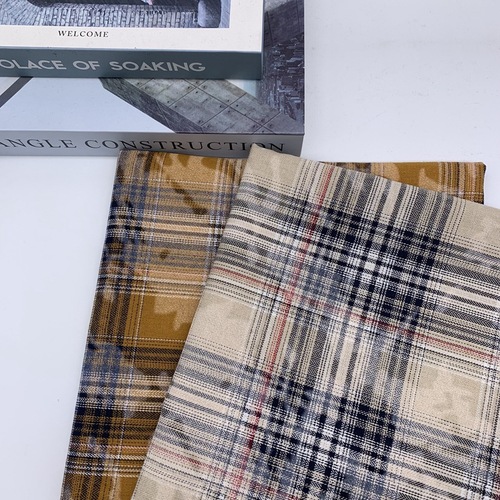 Plain weave twill 21-count shirt coat half skirt pants fabric grid cloth, paint printing distressed grid fabric