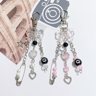 Billiard Black 8 Keychain Personalized Sweet Cool Sexy Pin Beaded Heart Chain Handmade Bag Hanging DIY Jewelry Wholesale