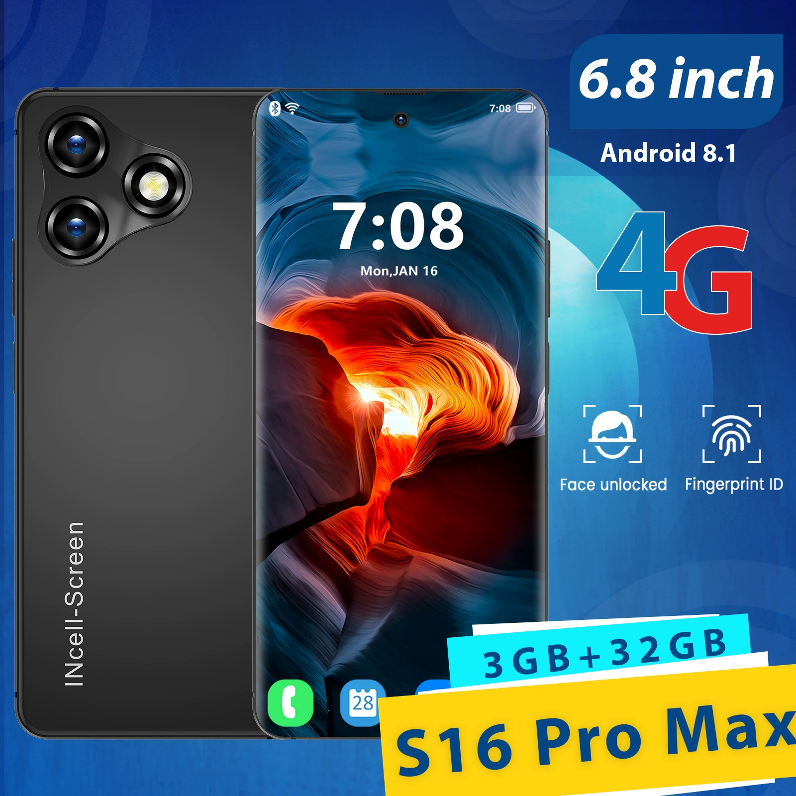 (Граница торговли), мобильный телефон, S16, 16 pro max, 4G, 32, 6.8 дюйма, Android 8.1