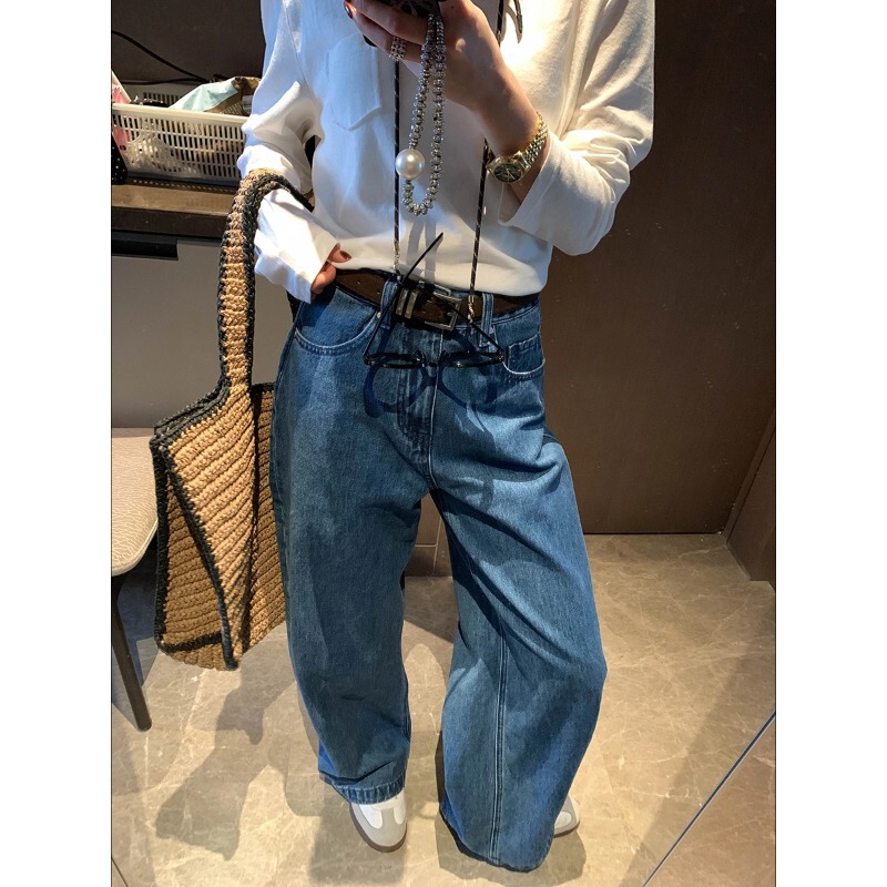 Trendy Blogger Style High-End Washed Blue Scissor-Cut Loose Wide-Leg Jeans Mq1136 Trendy Blogger Style High-End Washed Blue Scissor-Cut Loose Wide-Leg Jeans Mq1136