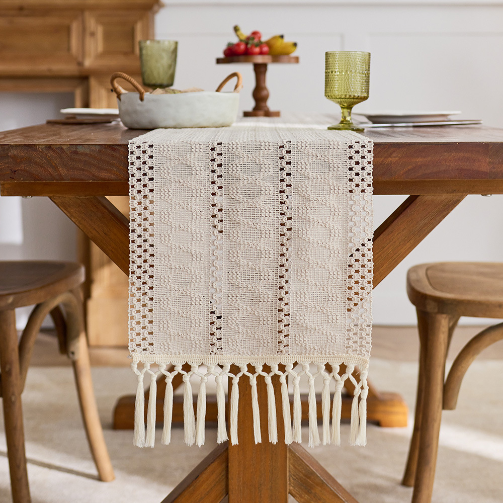 Bandera de mesa transfronteriza empalmada de estilo americano simple lujoso estilo de alta calidad decoración de mesa festiva larga tela de mesa algodón lino
