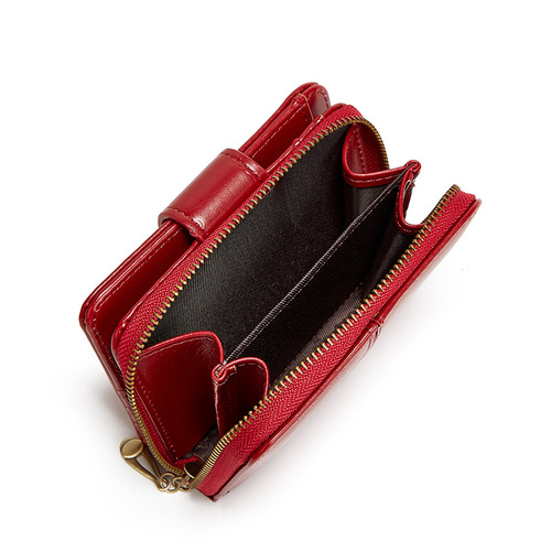 Fashion new coin purse women's oil wax leather small card holder coin bag small fresh flower stitching clutch bag Y194