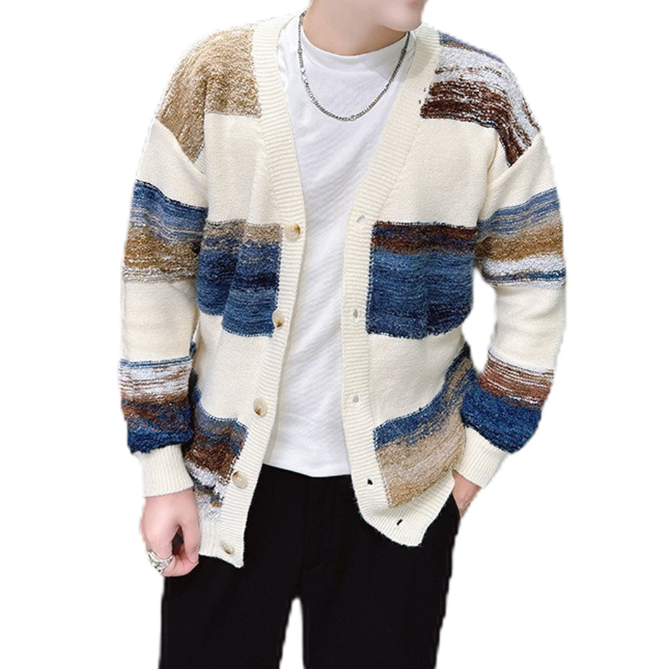 Explosiones transfronterizas de tamaño europeo suéter de jersey de punto de tamaño grande hombre gradiente cardigán chaqueta gran V fábrica de marea al por mayor