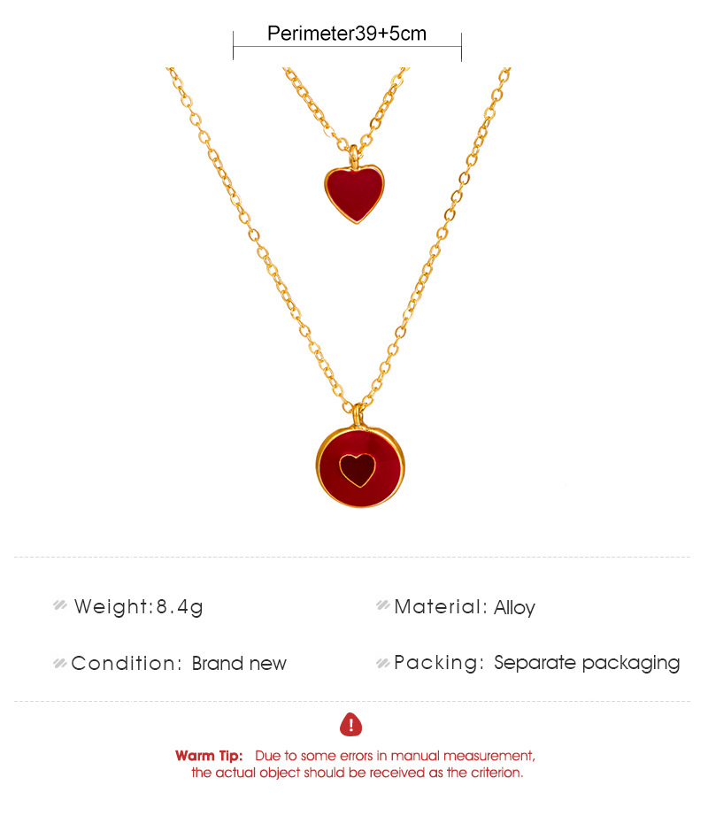 Multi-layered Heart Necklace With Colourful Drip Peach Pendant_voghion.com