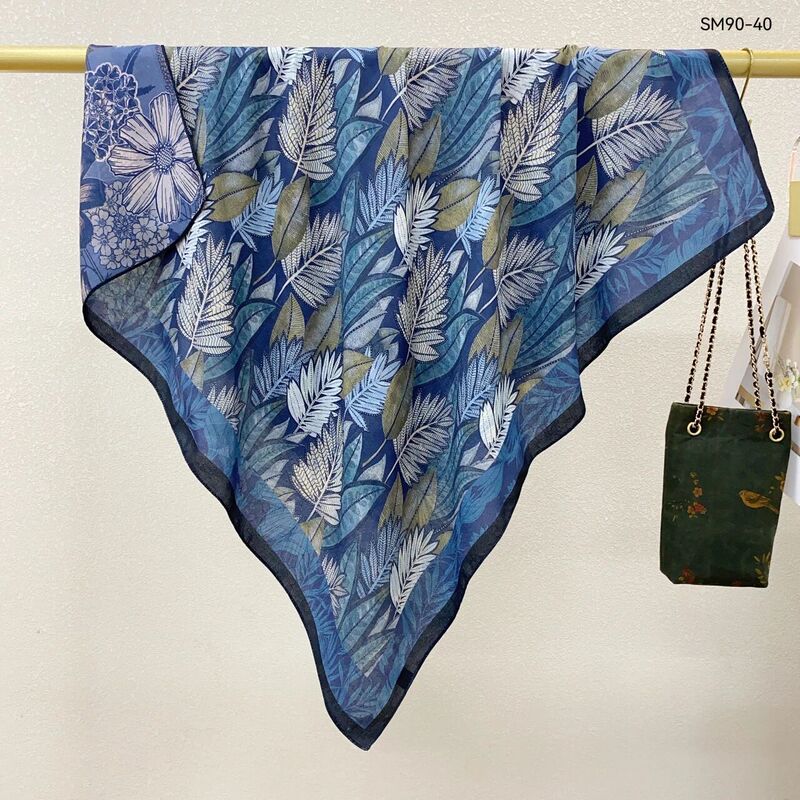 新款双色双面丝毛印花丝巾春秋领巾90方巾缎面百搭围巾女跨境电商|undefined