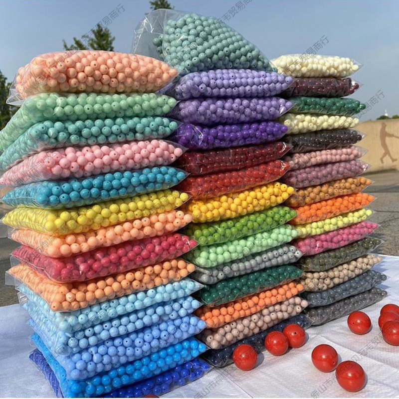 아크릴 단색 둥근 구슬 컬러 구슬 가방 짠 구슬 DIY 수제 구슬 보석 플라스틱 느슨한 구슬 도매