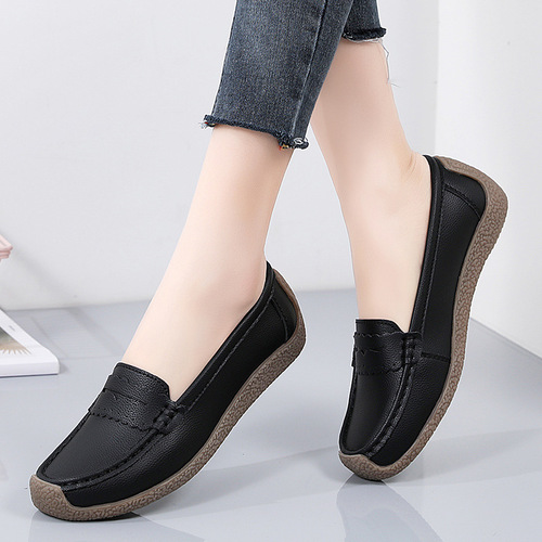 Spring and summer plus size women's shoes real cowhide mother's shoes tendon bottom lazy shoes low-cut nurse shoes comfortable women's shoes beanie shoes