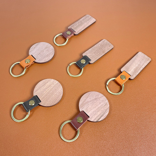 Car creative key ring wooden leather key chain bag pendant wooden leather key chain diy pendant