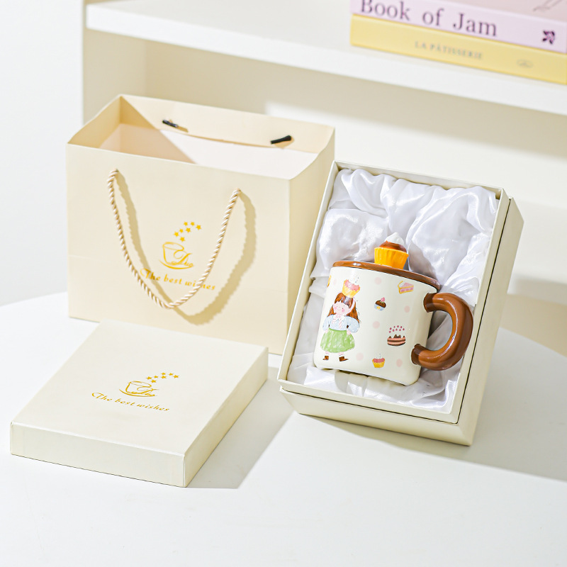 Pan de postre para niños y niñas tazas de cerámica tazas de pareja tazas de agua con tazas lindas cubiertas esmaltadas para dar chicas