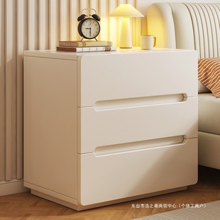 Solid Wood Bedside Table Small Household Bedside Cabinet Bedroom Bedside Storage Cabinet Modern Simple Cream Style Storage Cabinet