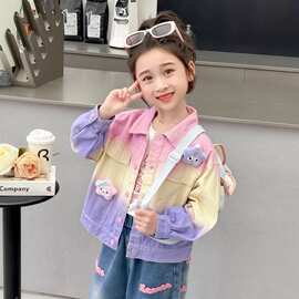 女童秋款牛仔外套新款儿童洋气秋装扎染卡通夹克女宝秋季衣服