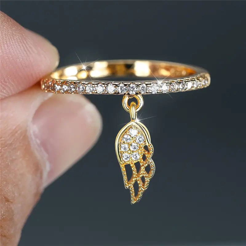 5g Weight Zircon Inlay Material Rings Classification 10, 6, 7 Ring Size 1 Piece Quantity Daily, Tea Party Occasion Feather, Copper Material Geometric, Wings Pattern All Seasons Season Women's Gender Sweet Style Geometric Wings Feather Copper Sweet Rings 7