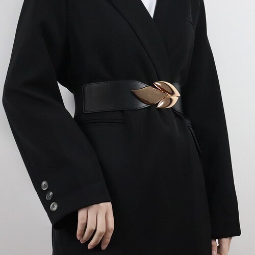 Belt for women with wide exaggerated large leaves elastic band punk style high elastic coat belt high-end European and American cross-border