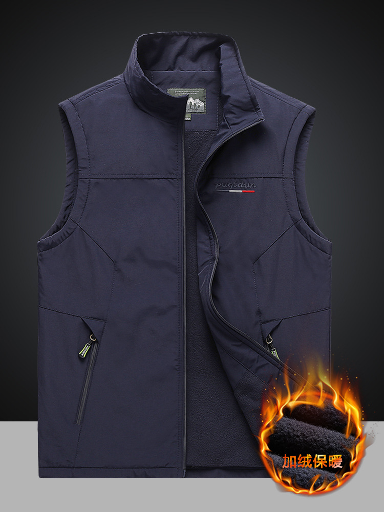 2021 new pattern Trend men's wear Vest Autumn and winter Plush Stand collar Multiple pockets Photography Go fishing vest waistcoat Vest