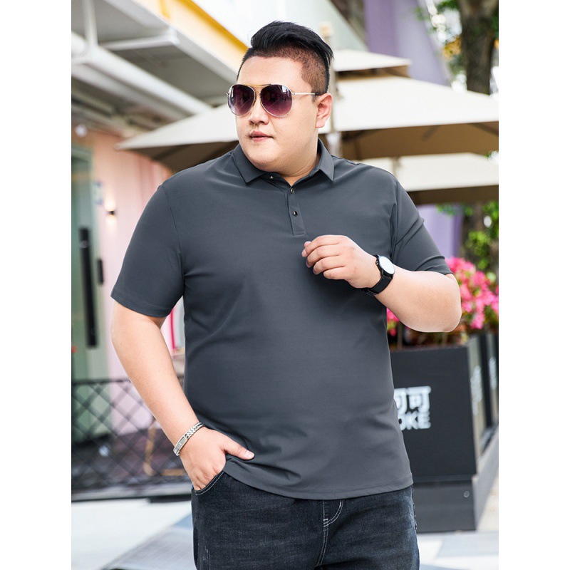 Verano hielo gordo hombre camiseta de manga corta para hombres ganancia de peso polo camiseta gordo tamaño grande suelto media manga grande