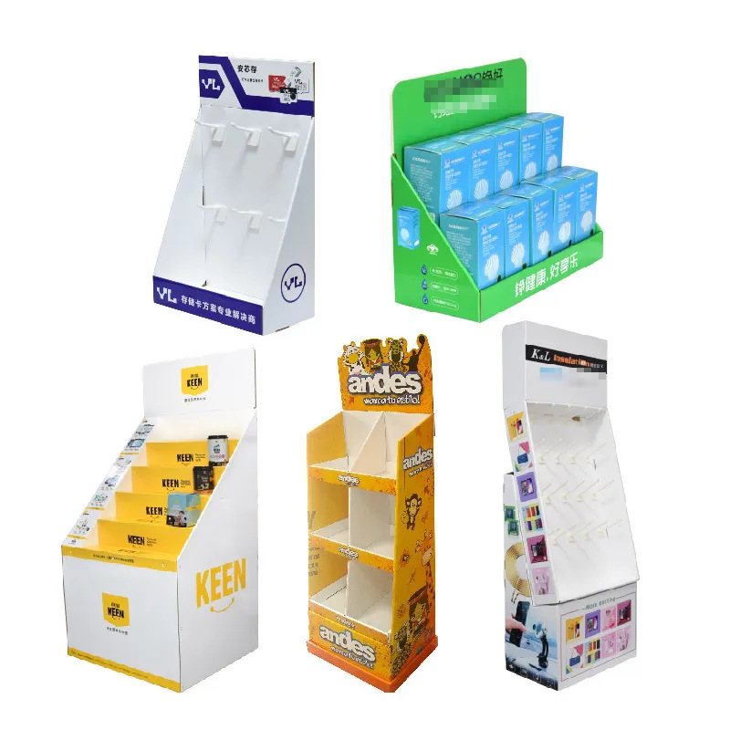 Expositor de cartón para alimentos y bebidas, estante promocional de papel corrugado, expositor de productos de supermercado, expositor de papel, estante de exhibición de papel