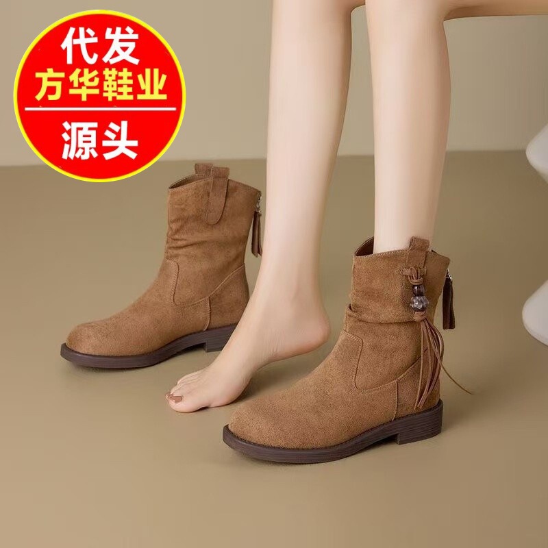 2026 Fall/Winter New Vintage Style Western Ankle Boots Women's Thick-Soled Martin Boots Fashionable Tassel Stacked Boots 2026 Fall/Winter New Vintage Style Western Ankle Boots Women's Thick-Soled Martin Boots Fashionable Tassel Stacked Boots
