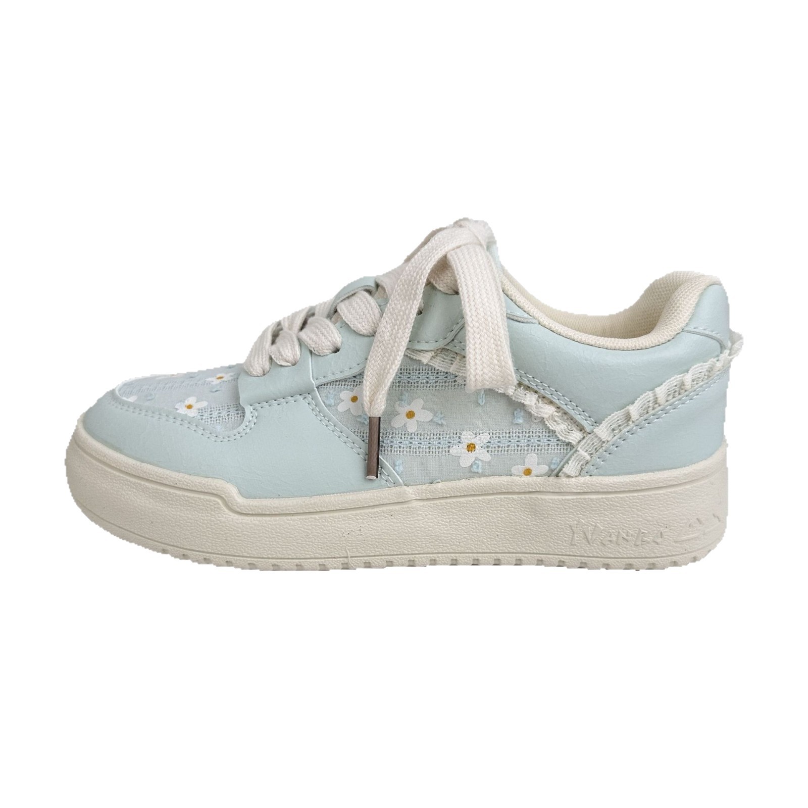 Yuanbo ins viento zapatos de madera de mujer 2025 verano nuevo borde de encaje pequeño fresco y transpirable zapatos blancos