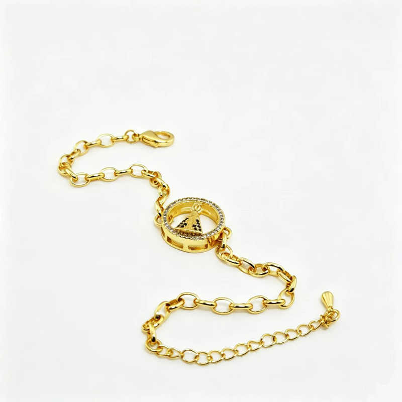 Gold-Plated Copper Bracelet with Diamonds, Virgin Mary Design, European and American Style Niche Design Jewelry, Cross-Border Hot-Selling Product, Supports Customization