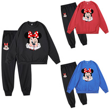 亞馬遜熱賣Mickey Mouse卡通印花男童女童圓領衛衣+休閑長褲套裝