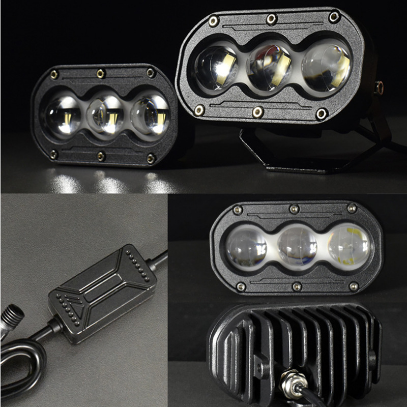 U18 Motorcycle Spotlight 60W Brillante Lámpara de niebla de dos colores Lámpara de disparo láser flash Lighthouse LED Spotlight Modified