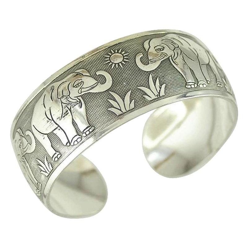 Трансграничное ретро тибетское серебро Мяо серебро широкий браслет женский национальный стиль браслет богемный резной браслет аксессуары оптом